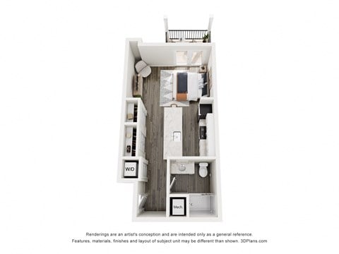 Floor plan for studio, 1 bath, 445 sqft